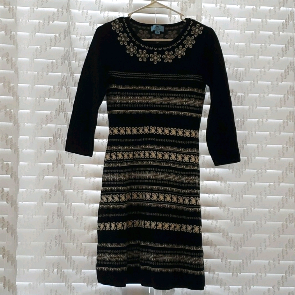 Black & White Decorative Sweater Dress
